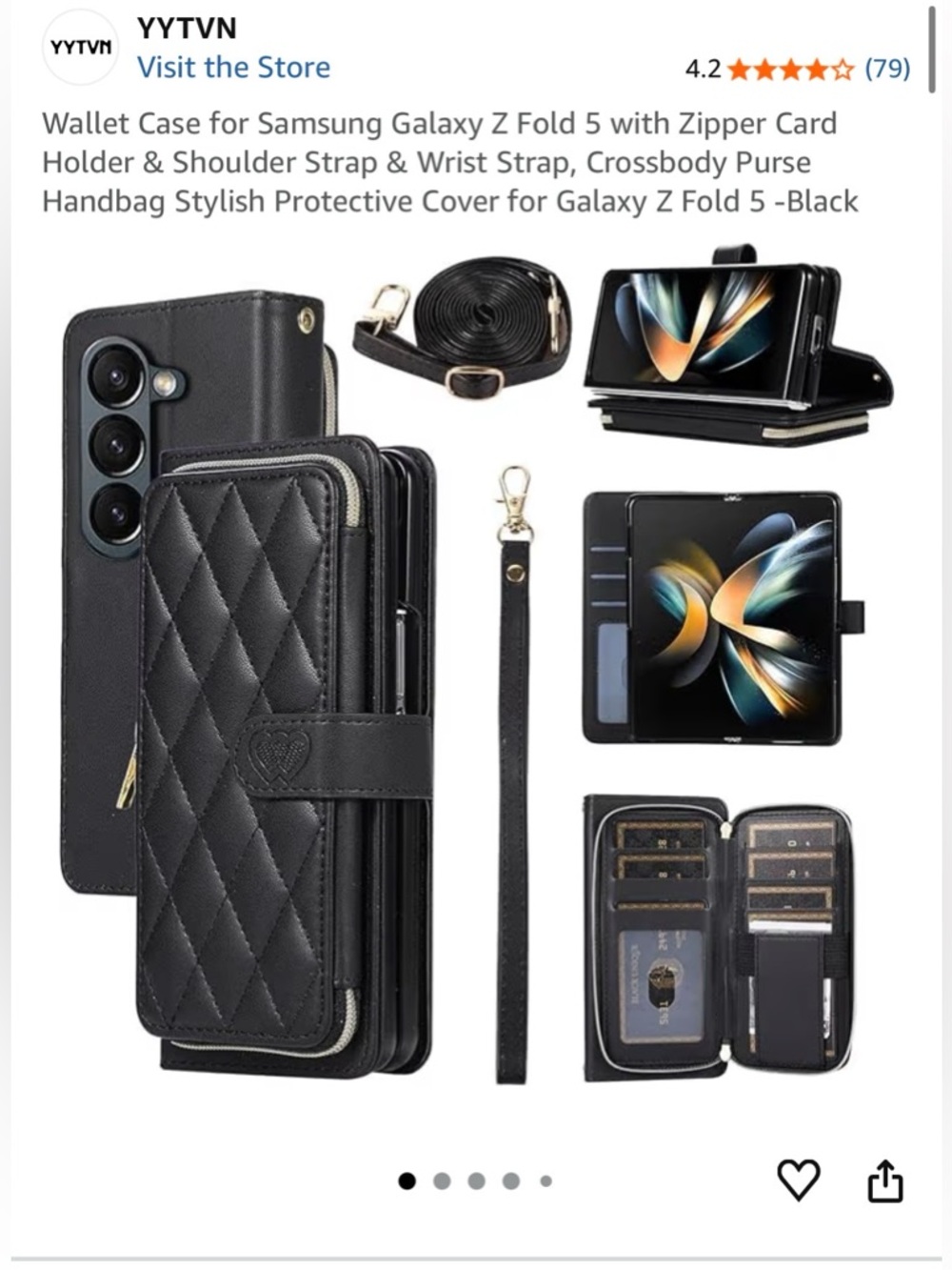 YYTVN Wallet Case for Samsung Galaxy Z Fold 6 with Zipper Card Holder.